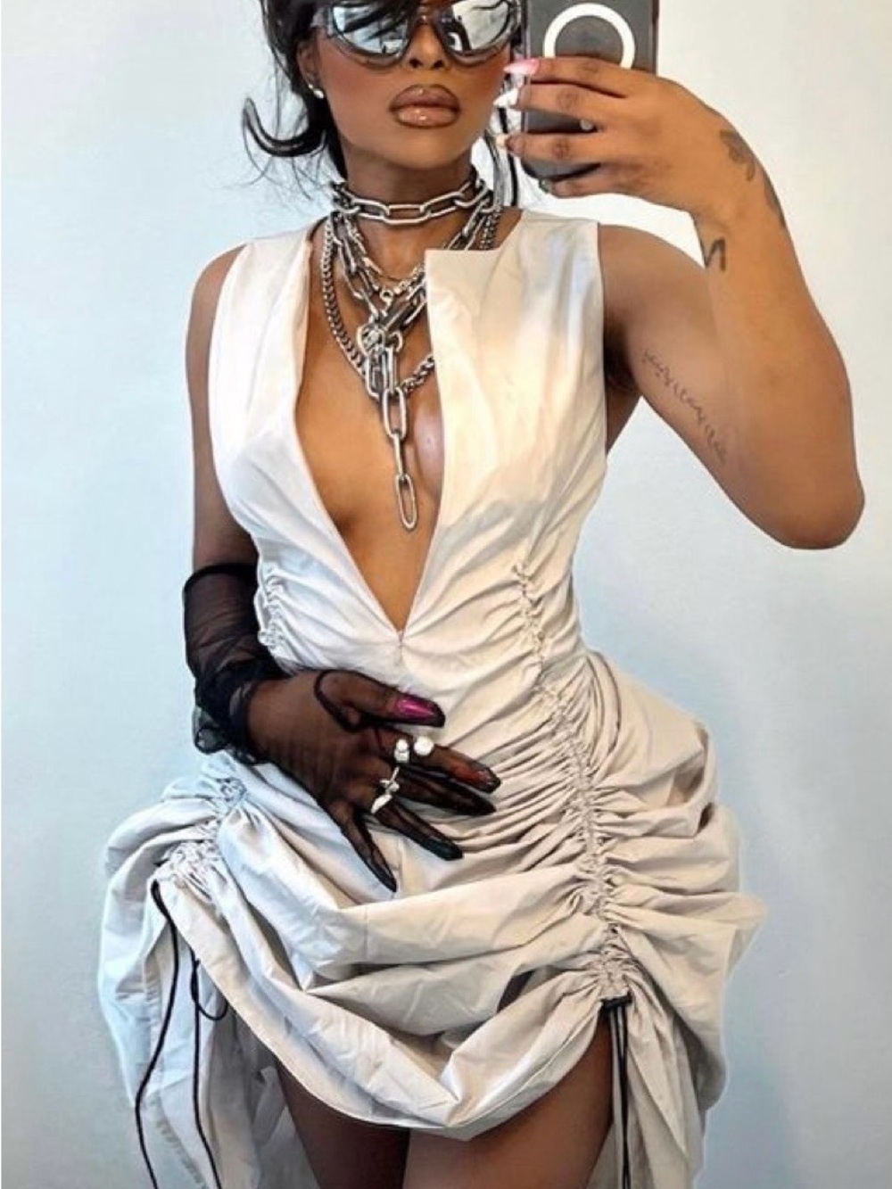 Sleeveless Ruched V-Neck Dress